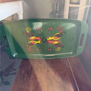 Vintage Green Serving Tray with Bird Design